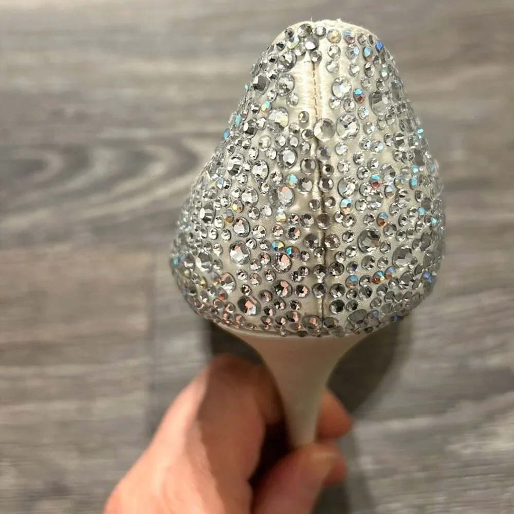 Benjamin Adams Heels 7 37.5 Prom Catherine Sparkle Duchesse Silk Wedding Peeptoe